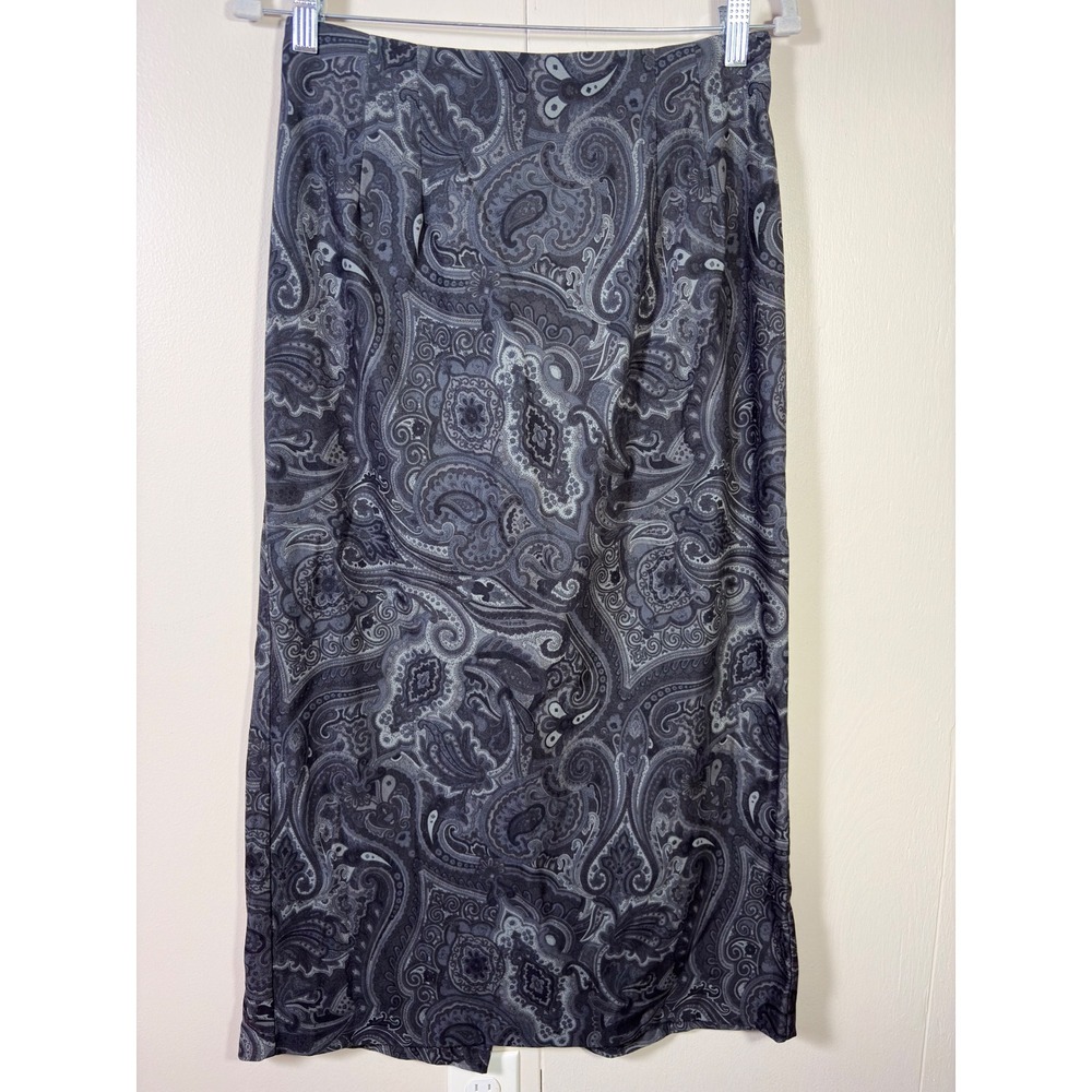 Briggs Grey Paisley Midi Pencil Skirt Size 10  Whimsigoth Fairy Grunge 90s Boho